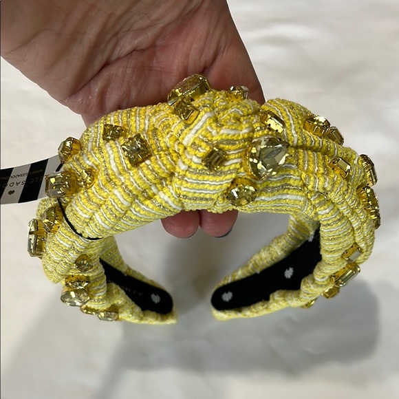 Lele Sadoughi Tweed Oversized Crystal Veronica Headband Canary Yellow Gold NWT - Picture 7 of 12
